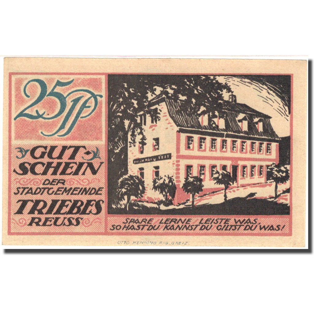 Banconote, Germania, Triebes, 25 Pfennig, manoir 1921-10-01, SPL Mehl 1341.1