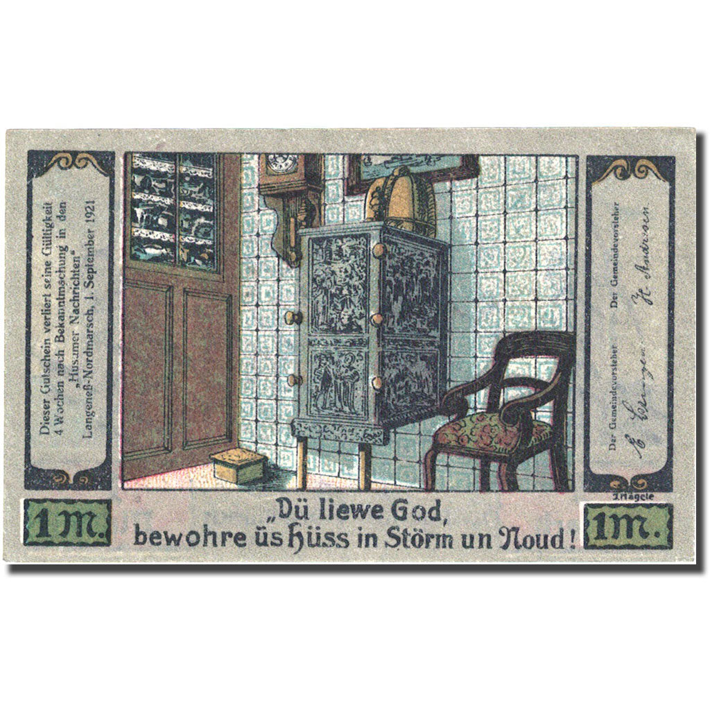 Banknote, Germany, Langeness, 1 Mark, personnage 1921-09-01 UNC(63) Mehl 767.1