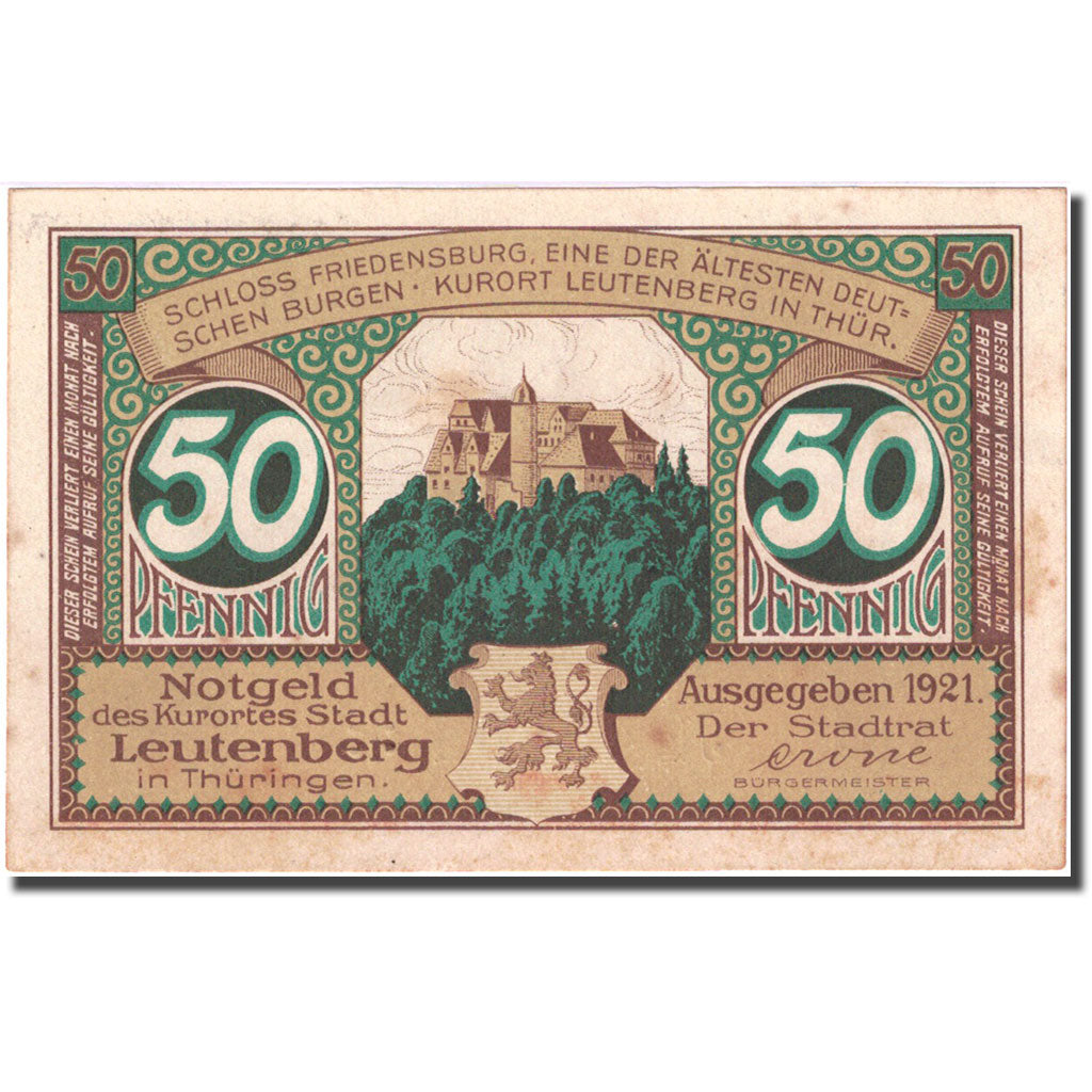 Banknote, Germany, Leutenberg, 50 Pfennig, château, 1921, AU(55-58), Mehl:796.2