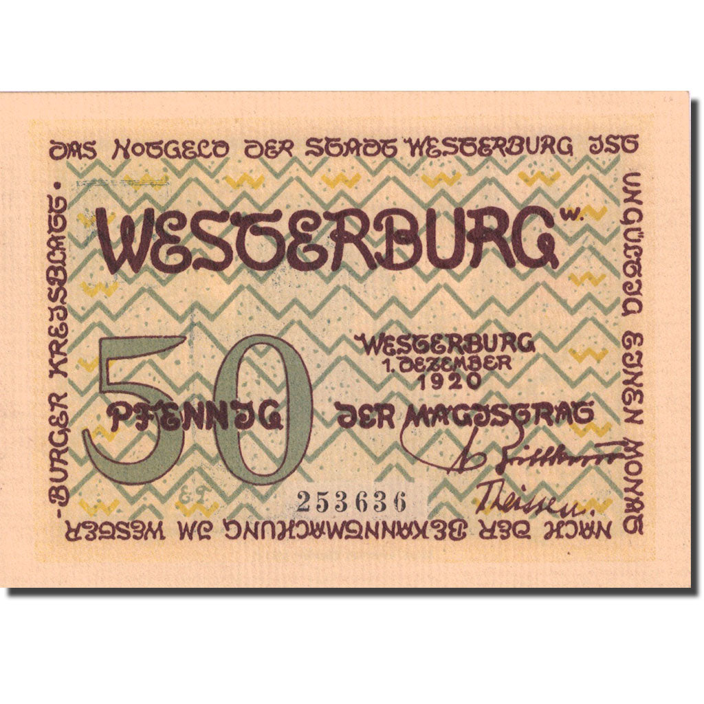 Geldschein, Deutschland, Westerburg, 50 Pfennig, château, 1920 UNZ- Mehl 1412.2