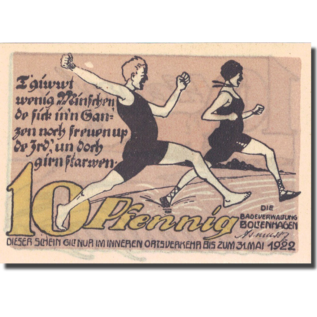 Nota, Alemanha, Boltenhagen, 10 Pfennig personnage 1922-05-31 UNC(63) Mehl 138.1