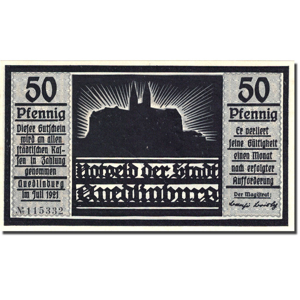 Banknote, Germany Quedlinburg 50 Pfennig personnage 2, 1921 UNC(63) Mehl 1087.3a