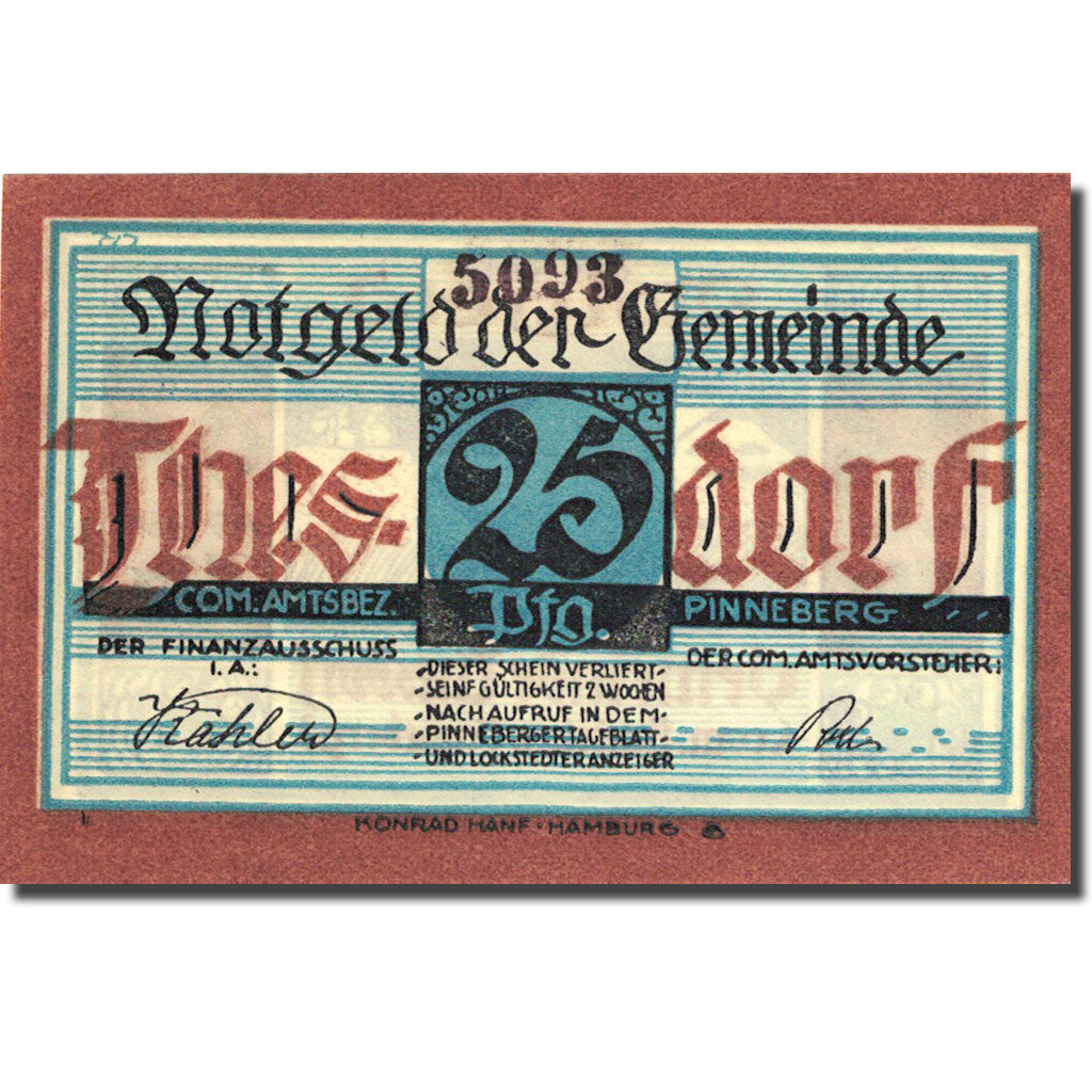 Banknote, Germany, Thesdorf, 25 Pfennig, ferme, 1921, UNC(63), Mehl:1321.1a