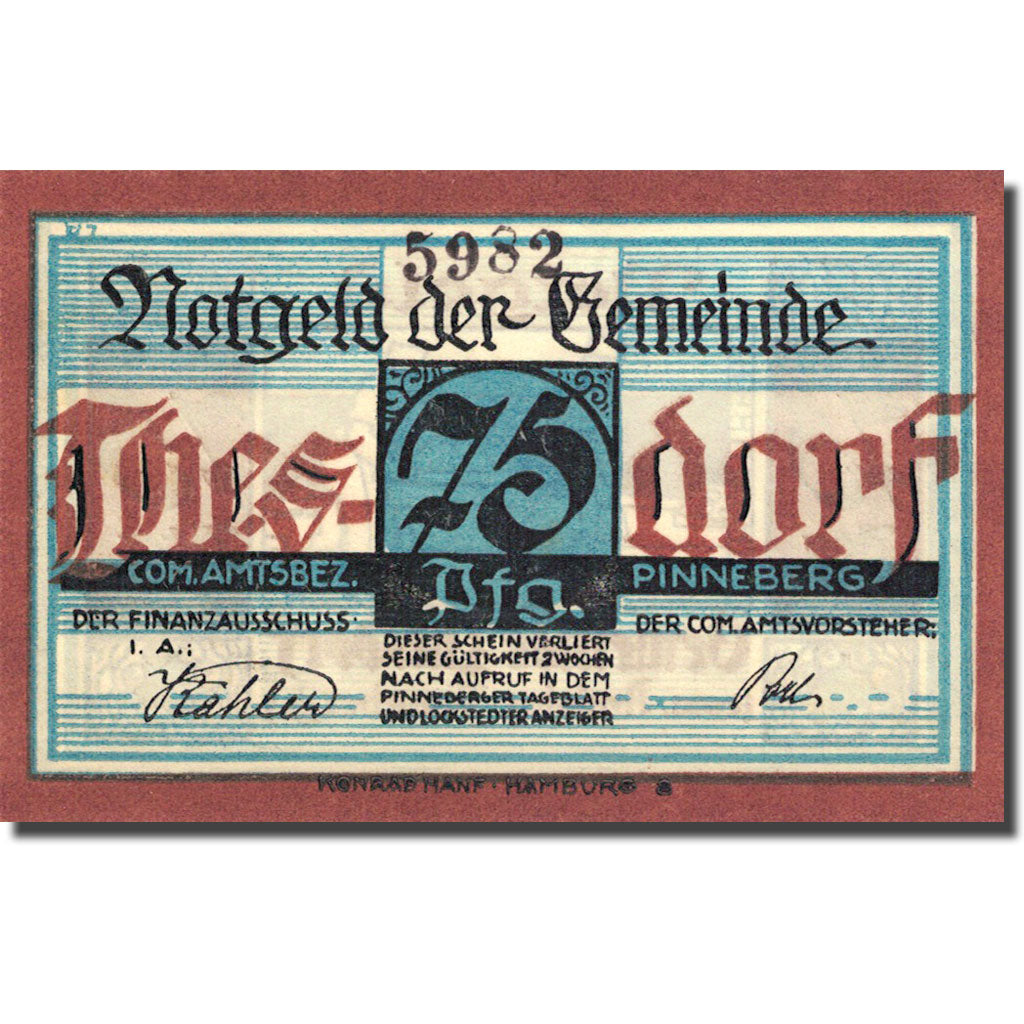 Banknote, Germany, Thesdorf, 75 Pfennig, boulanger, 1921, UNC(63), Mehl:1321.1a