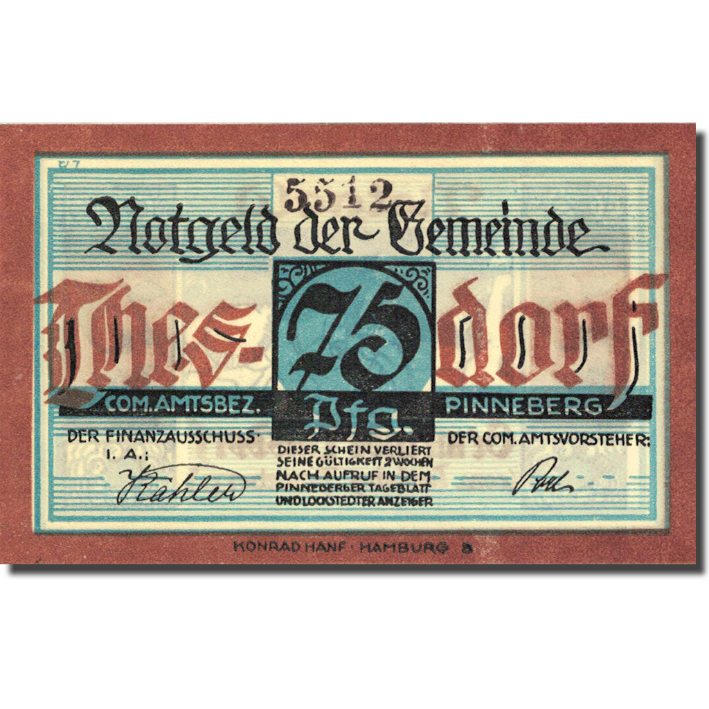 Banknote, Germany, Thesdorf, 75 Pfennig, meunier, 1921, UNC(63), Mehl:1321.1a