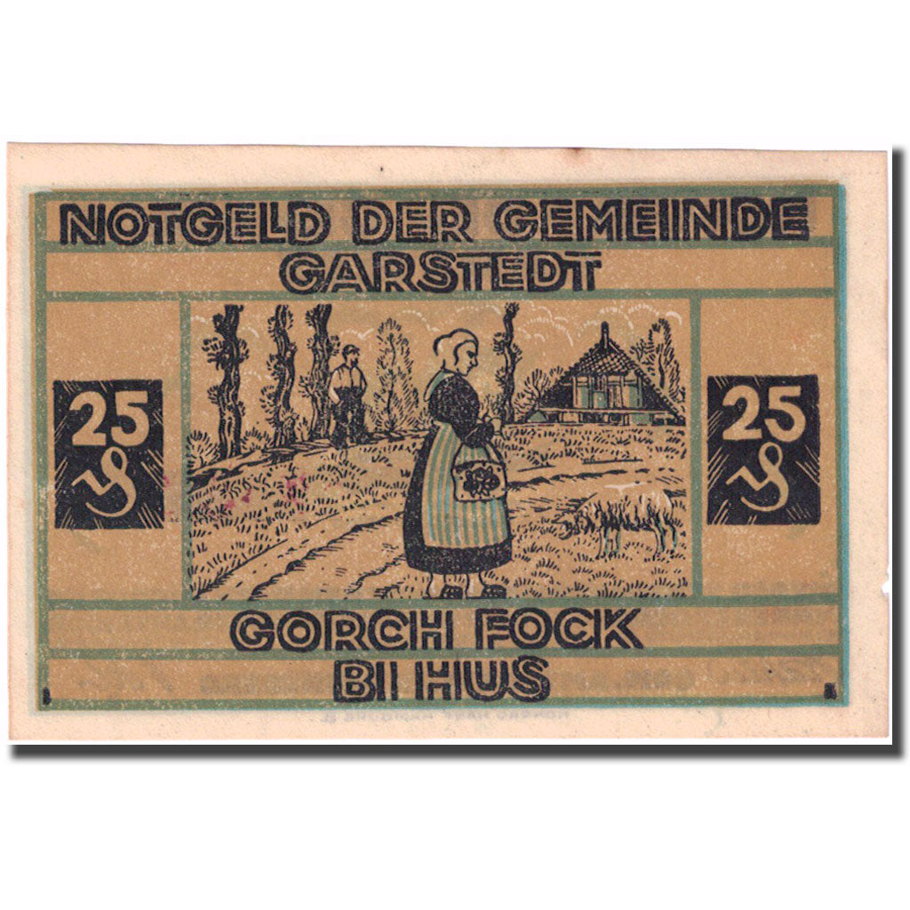 Banknote, Germany, Garstedt, 25 Pfennig, agriculteur, 1921, UNC(63), Mehl:408.1a