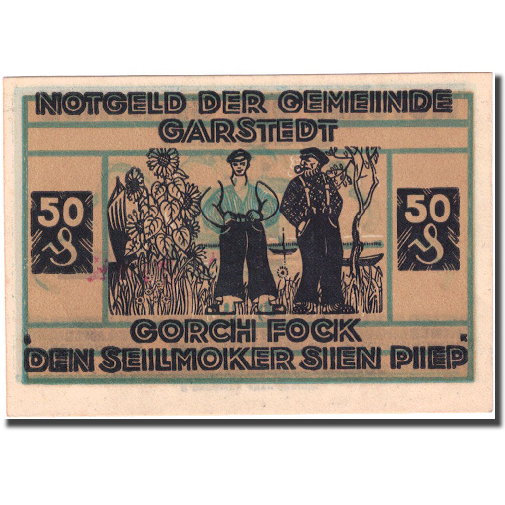 Banknote, Germany, Garstedt, 50 Pfennig, marin, 1921, UNC(63), Mehl:408.1a