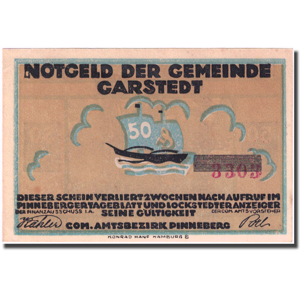 Banknote, Germany, Garstedt, 50 Pfennig, Port, 1921, UNC(63), Mehl:408.1a