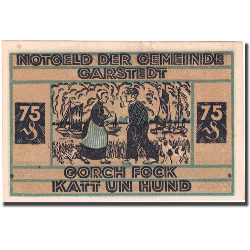 Banconote, Germania, Garstedt, 75 Pfennig, personnage, 1921, SPL, Mehl:408.1a