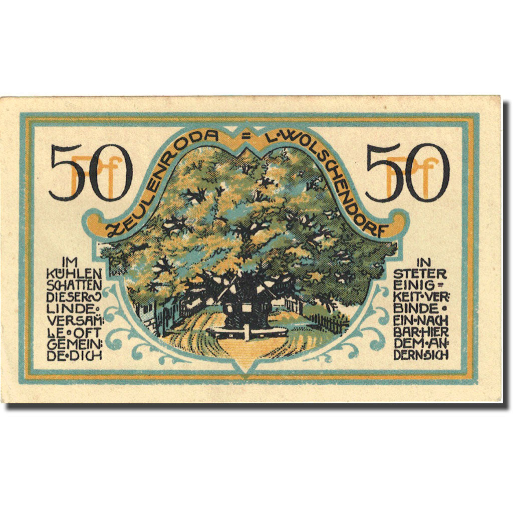 Banknote, Germany, Zeulenroda, 50 Pfennig, arbre, 1921 AU(55-58) Mehl 1470.2