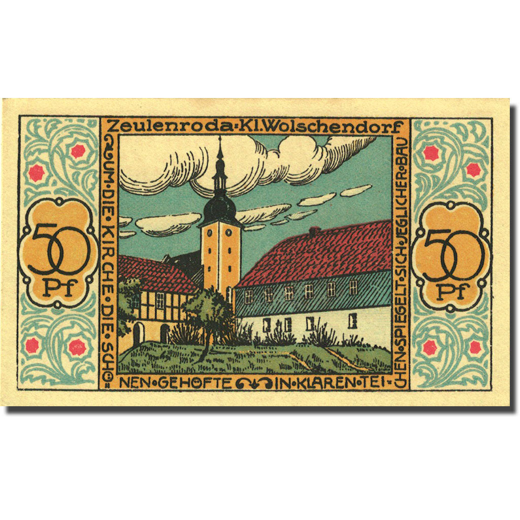 Banknote, Germany, Zeulenroda, 50 Pfennig, monastère 1921 UNC(63) Mehl 1470.2