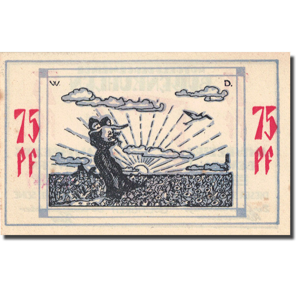 Banknote, Germany, Bullenkuhlen 75 Pfennig, personnage, 1921 UNC(63) Mehl 206.2a