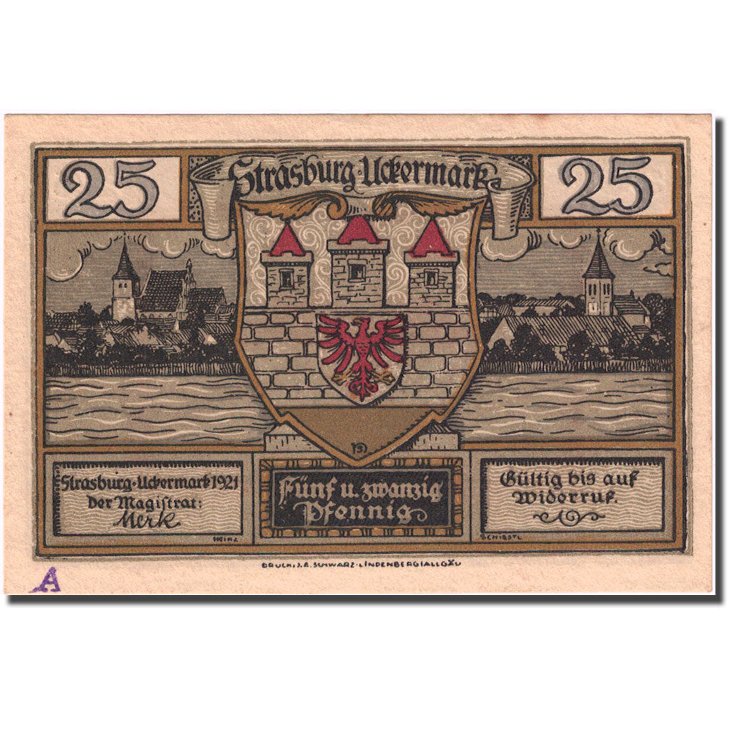 Banknote, Germany, Strasburg, 25 Pfennig, mairie, 1921, UNC(63), Mehl:1280.1b