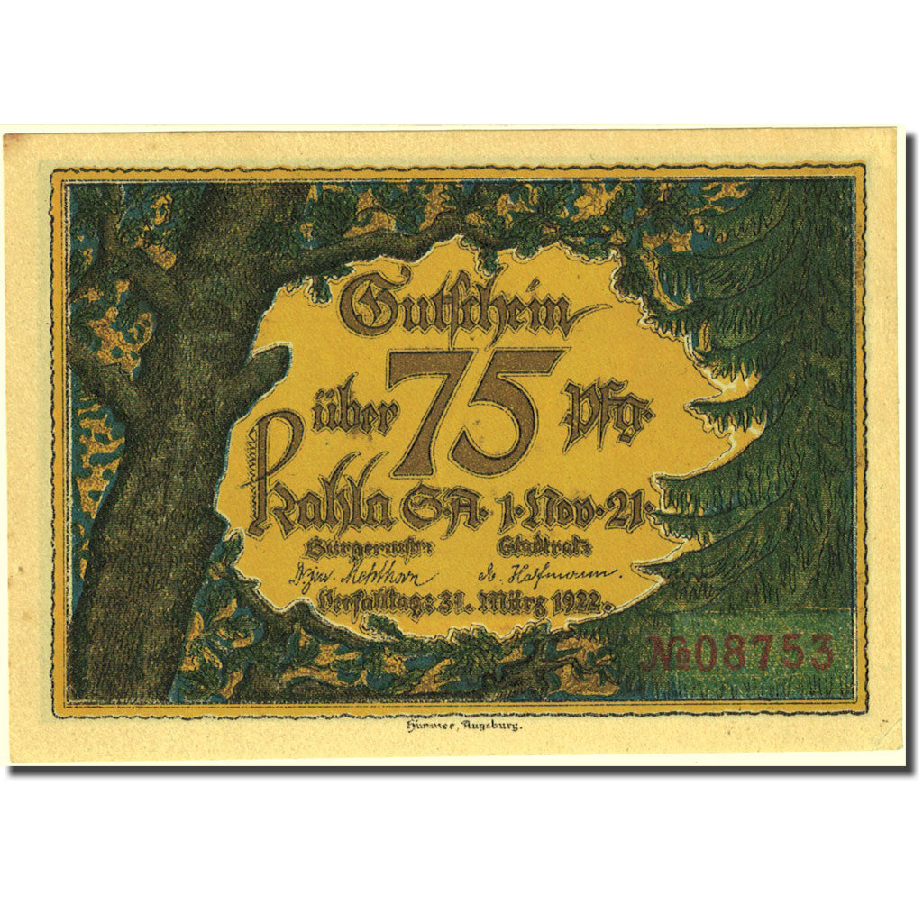 Banconote, Germania, Kahla 75 Pfennig, mairie, 1921, 1921-11-01, SPL Mehl 668.8a