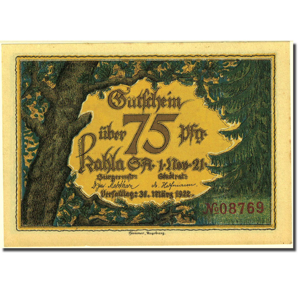 Geldschein, Deutschland, Kahla, 75 Pfennig, village 1921-11-01, UNZ- Mehl 668.8a