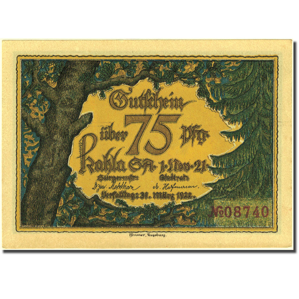 Banknote, Germany, Kahla, 75 Pfennig, Forêt 1921-11-01, UNC(63) Mehl 668.8a