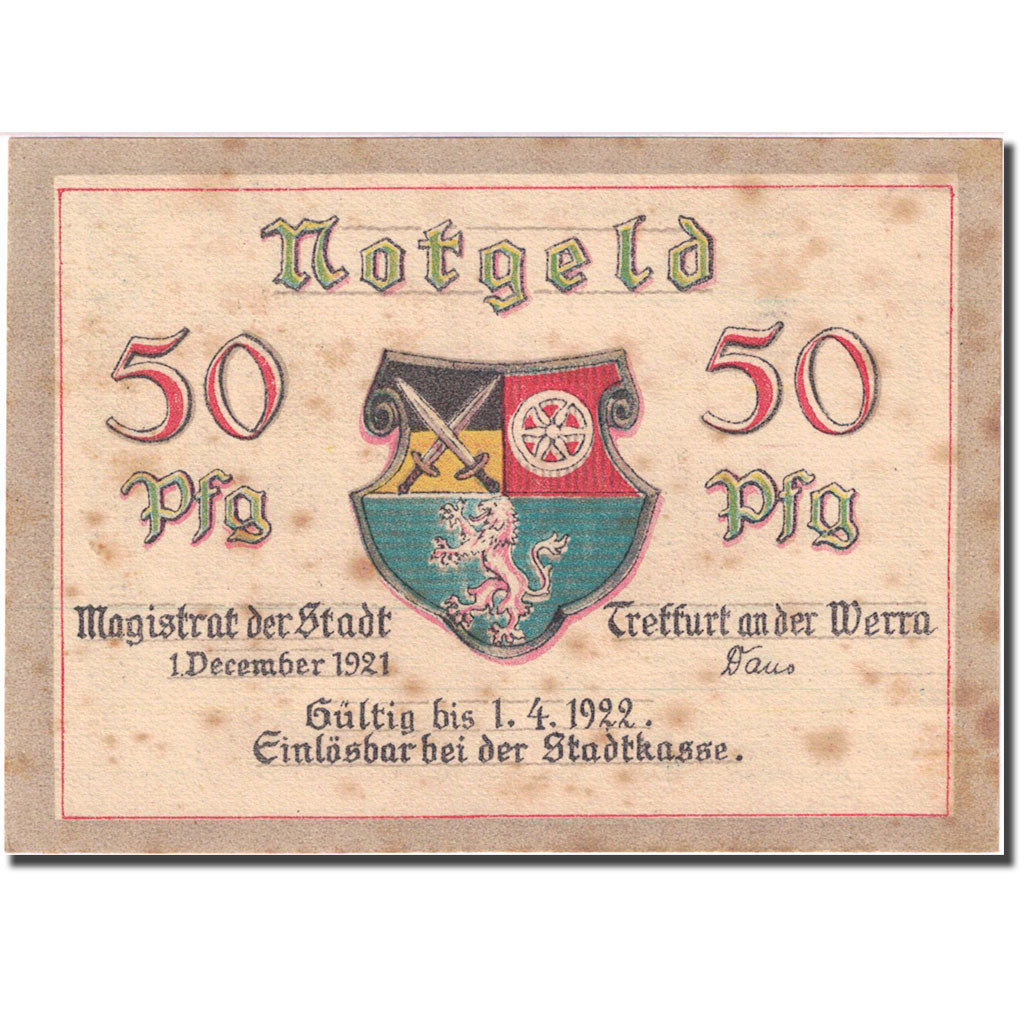 Banconote, Germania, Treffurt, 50 Pfennig, mairie 1922-04-01 SPL- Mehl 1338.2