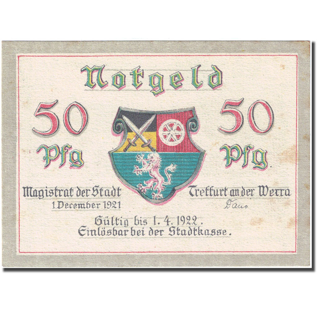 Geldschein, Deutschland, Treffurt 50 Pfennig village 1922-04-01 UNZ- Mehl 1338.2