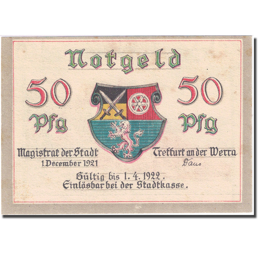 Banknote, Germany, Treffurt, 50 Pfennig, château 1922-04-01 UNC(63) Mehl 1338.2