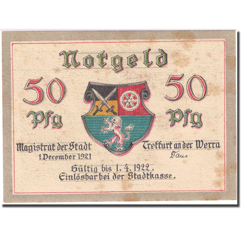 Geldschein, Deutschland, Treffurt, 50 Pfennig, ruine 1922-04-01 VZ Mehl 1338.2