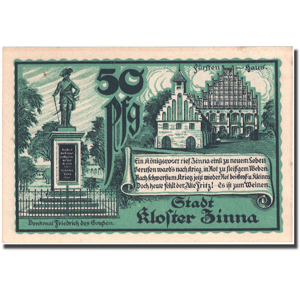 Banknote, Germany, Kloster Zinna, 50 Pfennig Monument 1920 UNC(60-62) Mehl 708.1