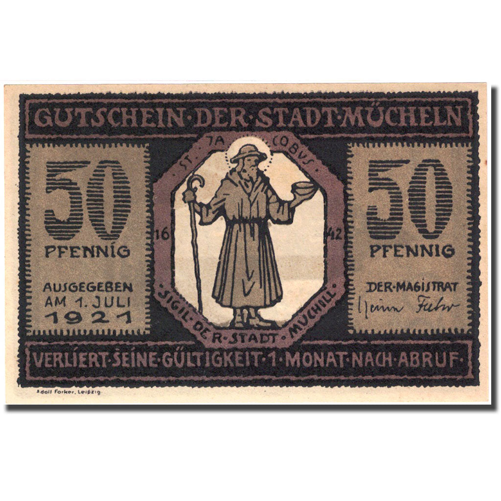 Banknote, Germany, Mücheln, 50 Pfennig, Eglise 1921-07-01 UNC(63) Mehl 902.1