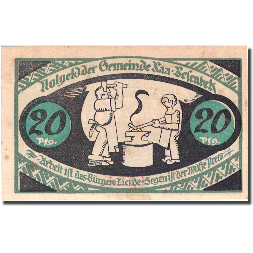 Banknote, Germany, Kurzenmoor, 20 Pfennig, ouvrier, 1921 AU(55-58) Mehl 751.1a