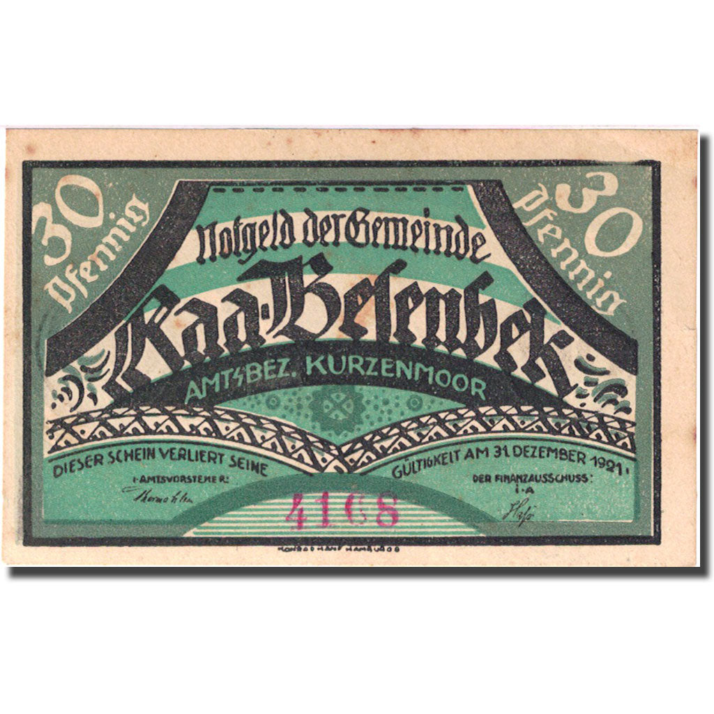Geldschein, Deutschland, Kurzenmoor 30 Pfennig, agriculteur 1921 VZ+ Mehl 751.1a