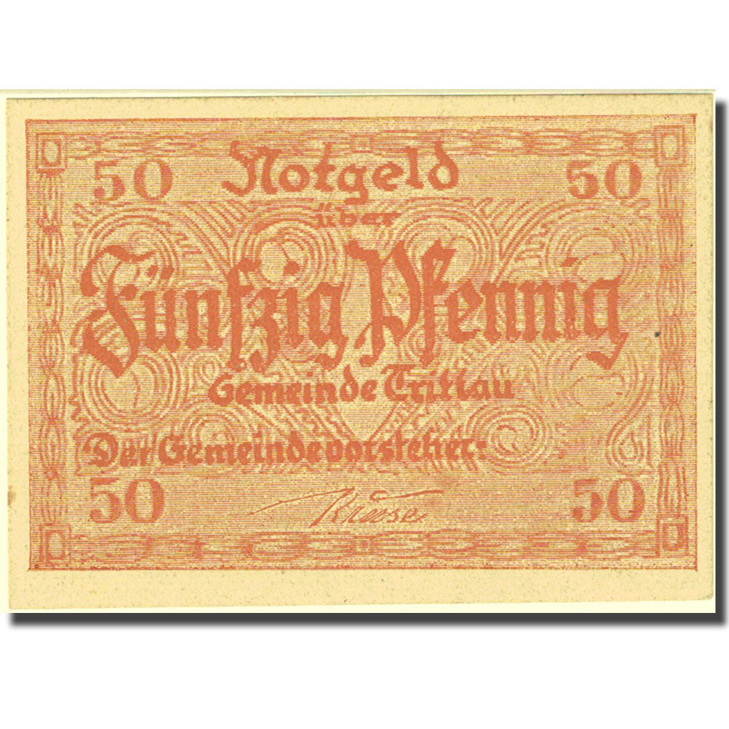Banknote, Germany, Trittau, 50 Pfennig Blason 1, 1922 UNC(63) orange Mehl:1347.1