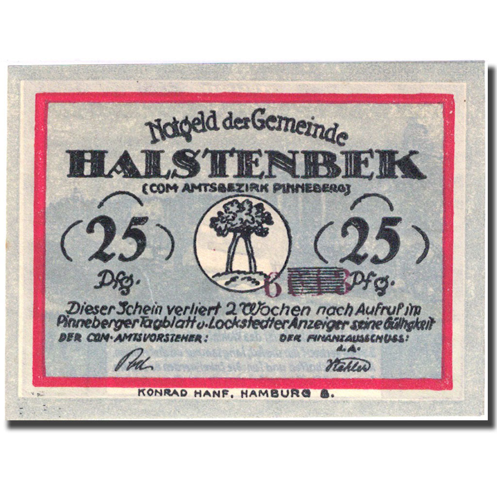 Banknote, Germany, Halstenbek, 25 Pfennig agriculteur, 1921, UNC(63) Mehl 513.1a