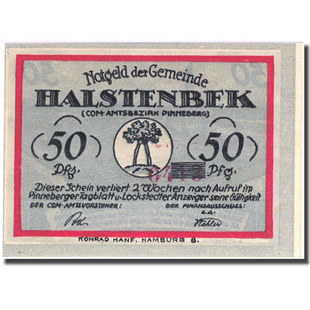 Banknote, Germany, Halstenbek, 50 Pfennig, champs, 1921, UNC(63), Mehl:513.1a