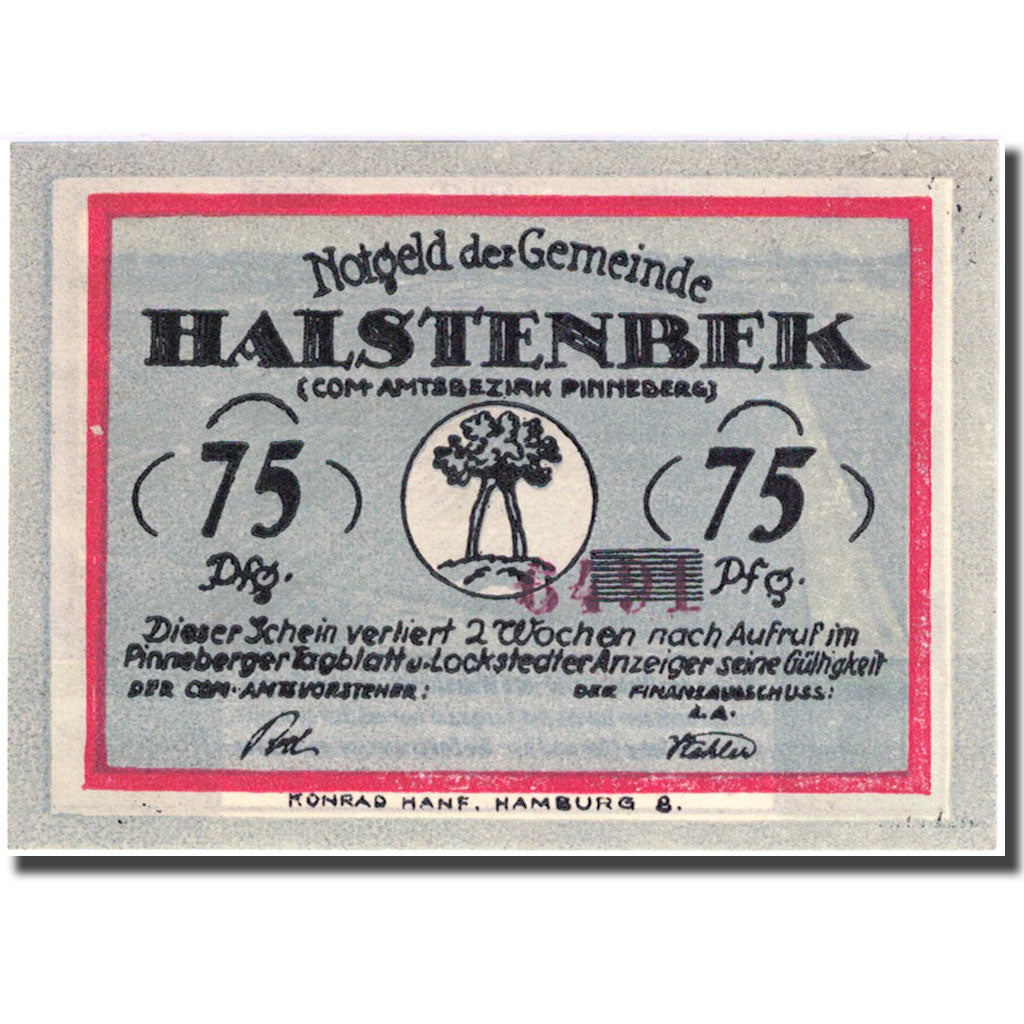 Banknote, Germany, Halstenbek, 75 Pfennig, champs 2, 1921, UNC(63), Mehl:513.1a