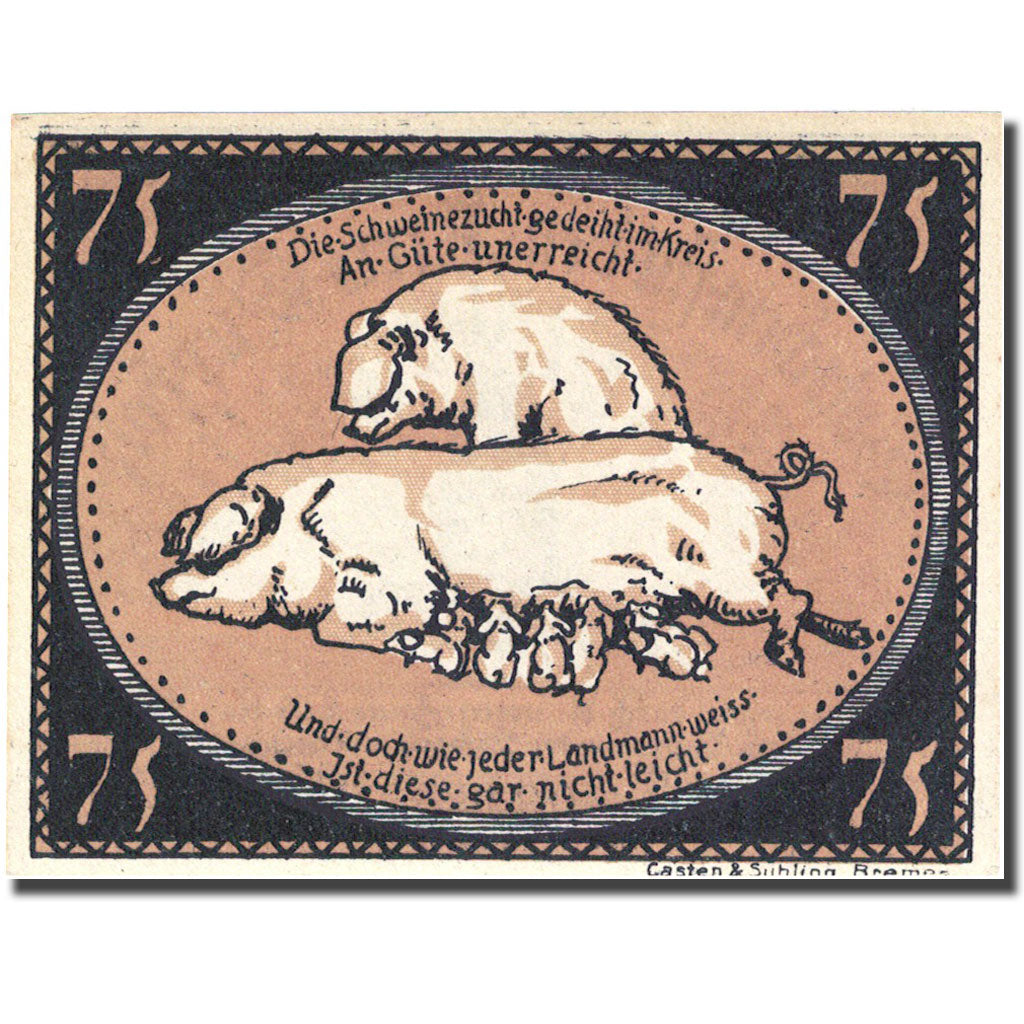 Banknote, Germany, Diepholz, 75 Pfennig, Animaux 1921 UNC(63) brown Mehl 273.4a