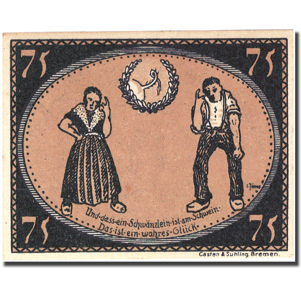 Billete, Alemania, Diepholz, 75 Pfennig, personnage 1, 1921 brown SC Mehl 273.4a