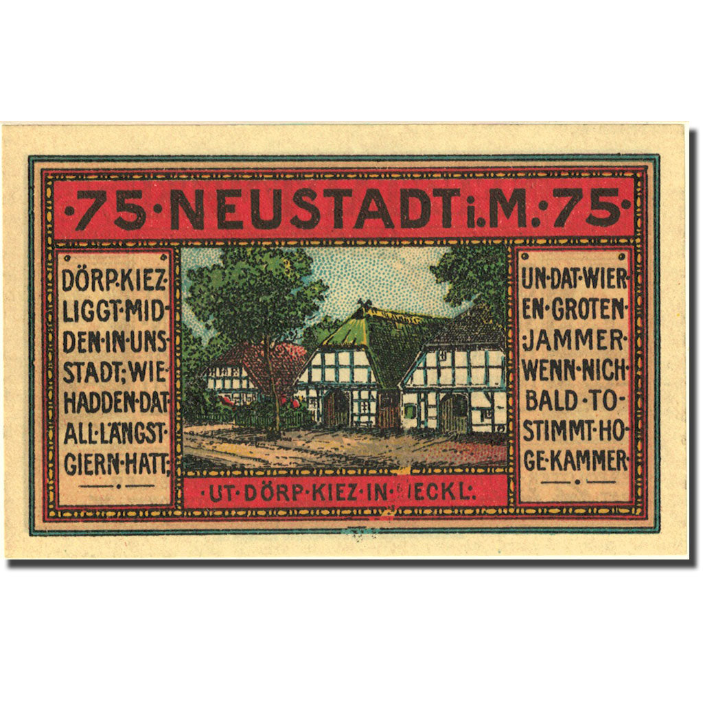 Banknote, Germany, Neustadt, 75 Pfennig, Maison, 1921 UNC(63) Mehl 962.1a