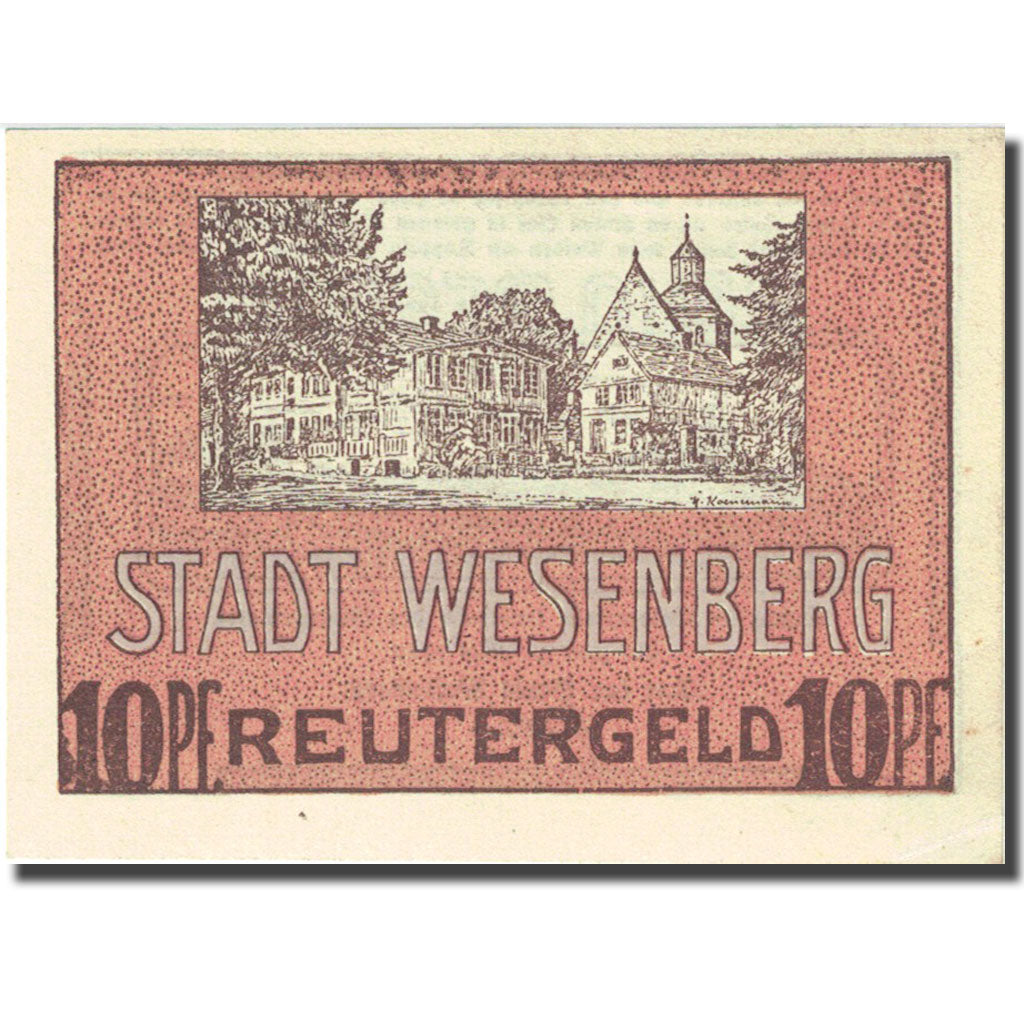 Banknote, Germany, Wesenberg, 10 Pfennig, paysage, 1922 UNC(63) Mehl 1410.2