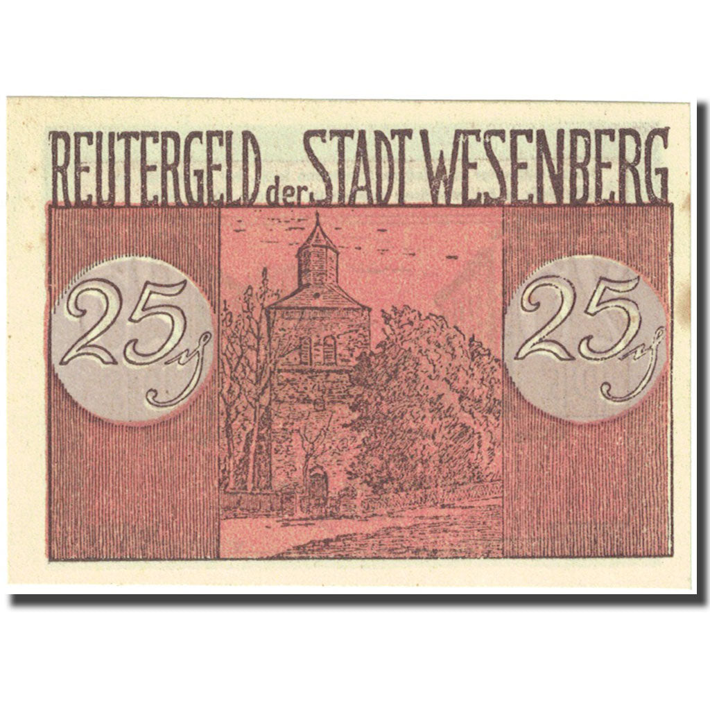 Banknote, Germany, Wesenberg, 25 Pfennig, village, 1922 UNC(63) Mehl 1410.2
