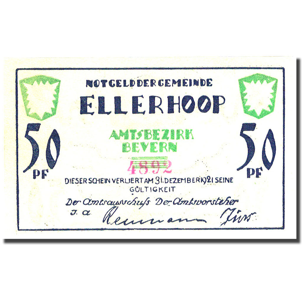 Geldschein, Deutschland, Ellerhoop, 50 Pfennig, moulin 1921 UNZ- Mehl 330.1a