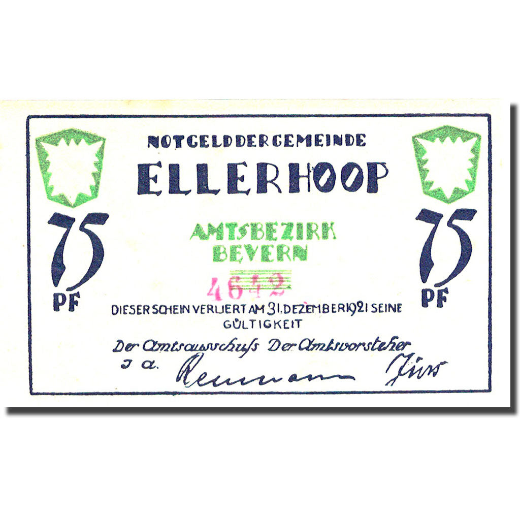 Banknote, Germany, Ellerhoop, 75 Pfennig, Animaux, 1921 UNC(63) Mehl 330.1a