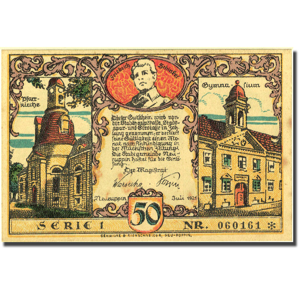 Billet, Allemagne, Neuruppin, 50 Pfennig, Eglise, 1921, SPL, Mehl:959.1
