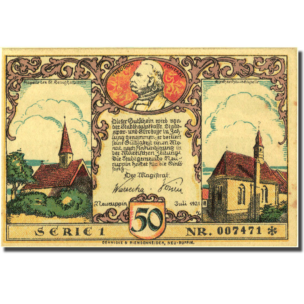 Banknote, Germany, Neuruppin, 50 Pfennig, Eglise 1, 1921, UNC(63), Mehl:959.1