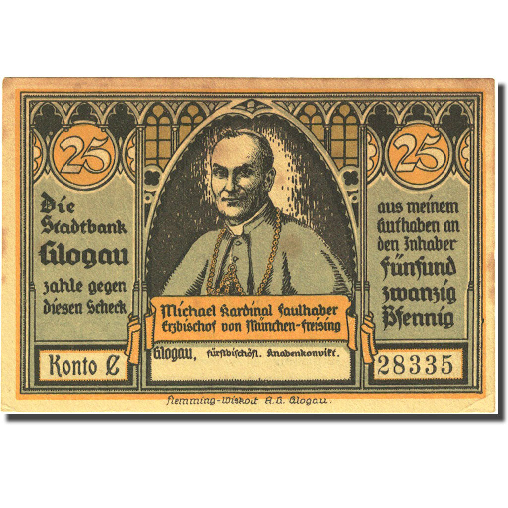 Banconote, Germania, Glogau, 25 Pfennig, Eglise, 1922, SPL-, Mehl:438.1a