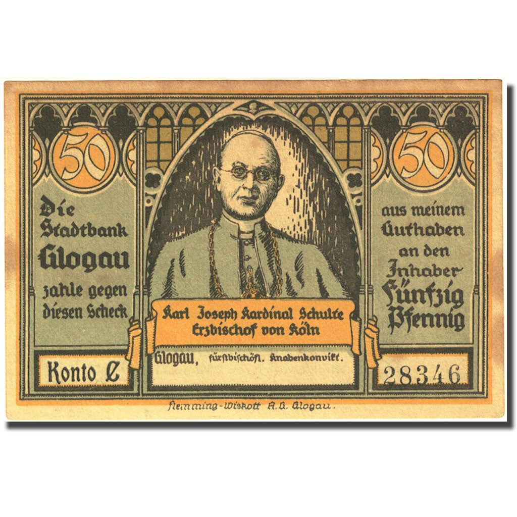 Banknote, Germany, Glogau, 50 Pfennig, Eglise 1, 1922, AU(55-58), Mehl:438.1