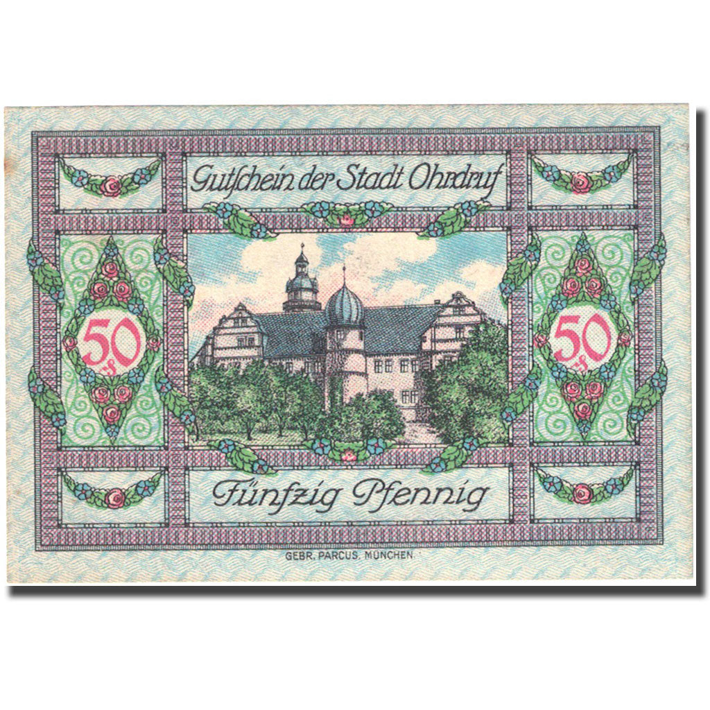 Banknote, Germany, Ohrdruf, 50 Pfennig, château, 1921 UNC(63) Mehl 1012.2b