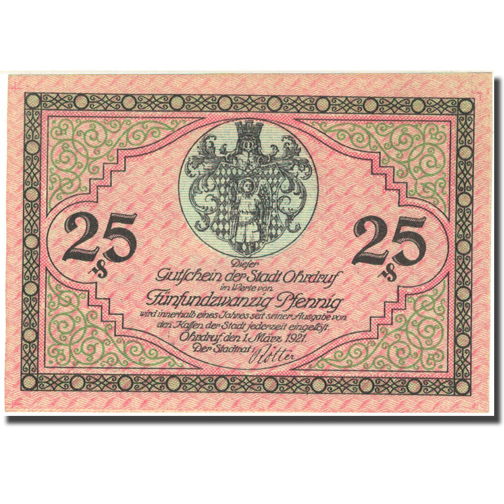 Banknote, Germany, Ohrdruf, 25 Pfennig, Eglise, 1921 UNC(63) Mehl 1012.2b