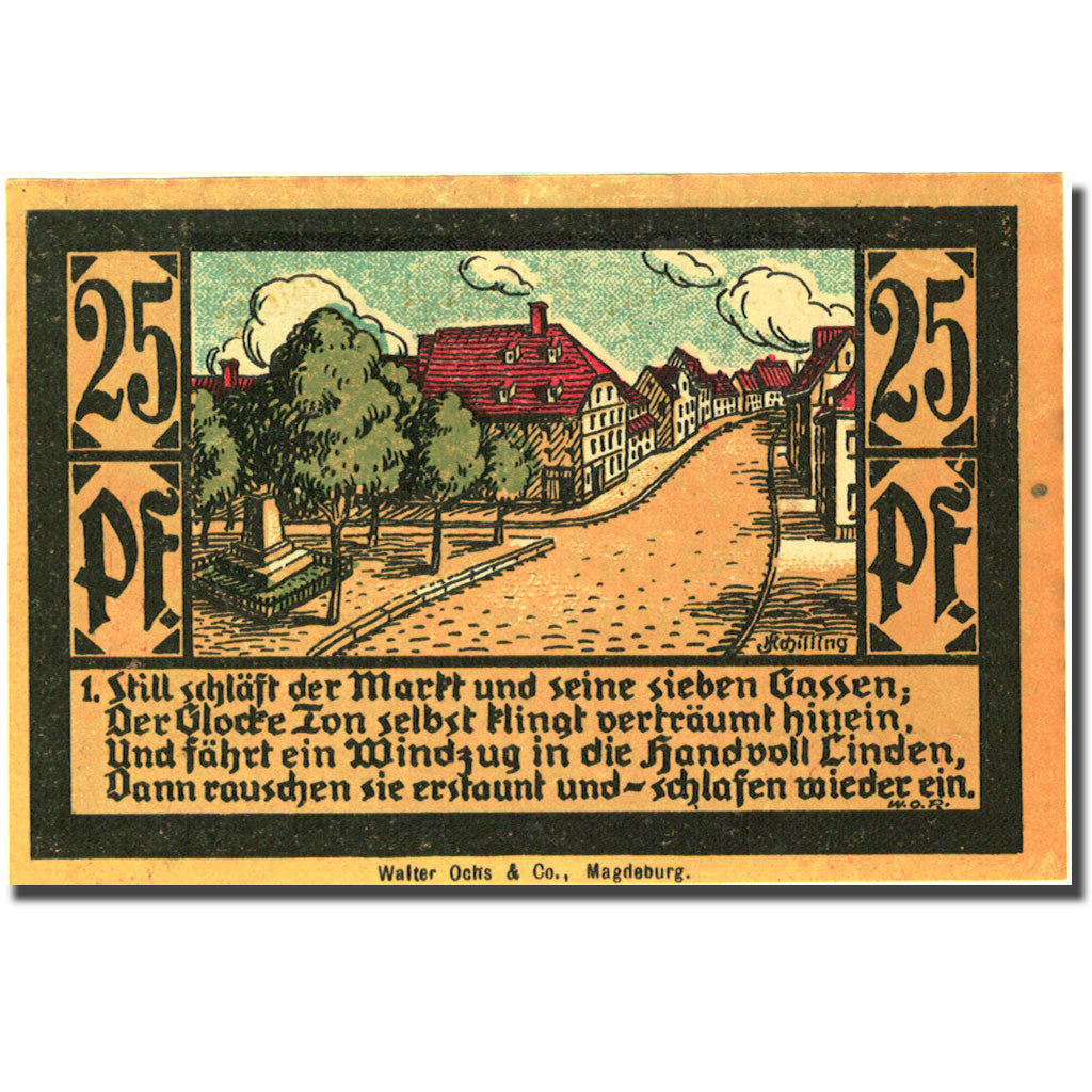 Banknote, Germany, Calbe, 25 Pfennig, rue, 1921, UNC(63), Mehl:213.1