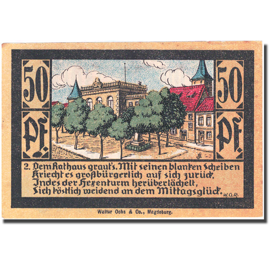 Banknote, Germany, Calbe, 50 Pfennig, Monument, 1921, UNC(63), Mehl:213.3