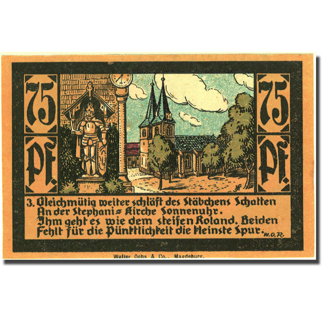 Banknote, Germany, Calbe, 75 Pfennig, Eglise, 1921, UNC(63), Mehl:213.1