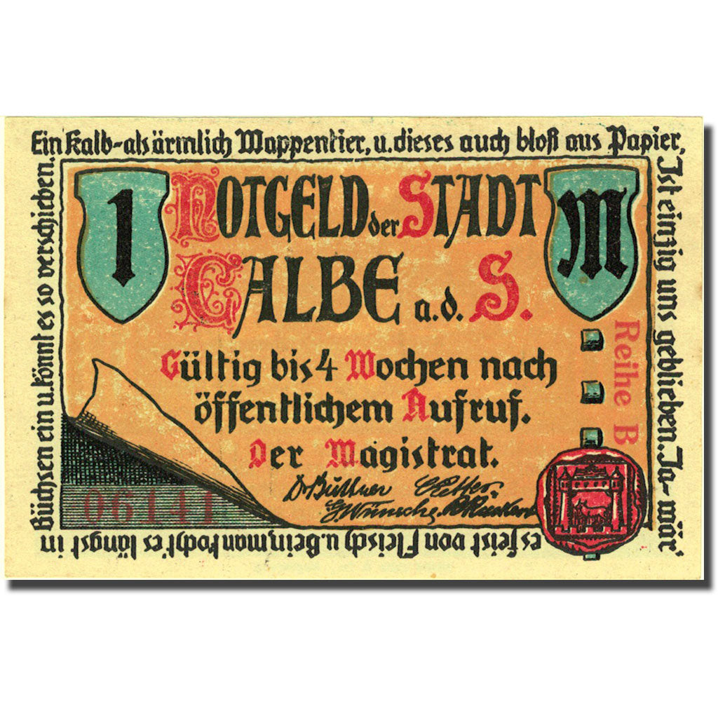 Banknote, Germany, Calbe, 1 Mark, fleuve, 1921, UNC(63), Mehl:213.1
