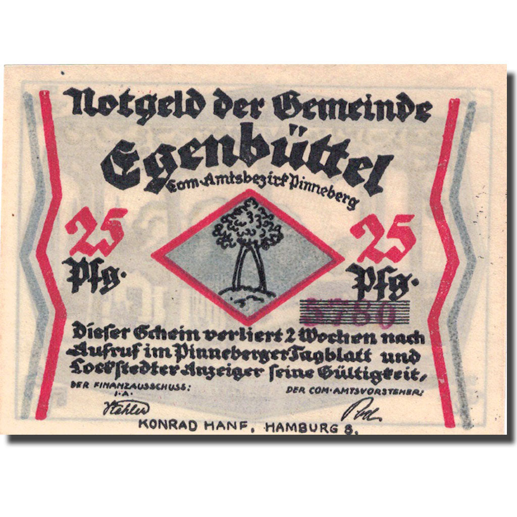 Banknote, Germany, Egenbüttel, 25 Pfennig, caserne, 1921, UNC(63), Mehl:308.1